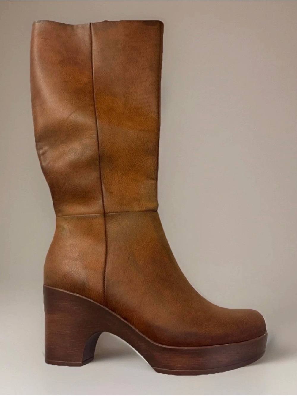 New* B.O.C. BORN Concept Brogan Tall Boot In Tan Faux Leather Size 6.5M $185